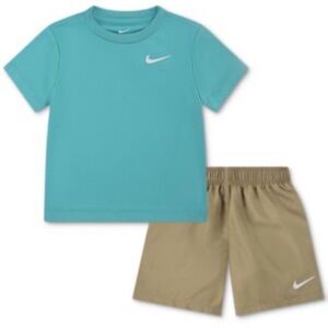 NWT Nike Boys Dri-FIT T-Shirt & Woven Shorts, 2 Piece Set in Teal/Tan, Size 4